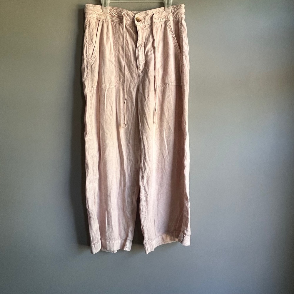 American‎ Eagle Pink Linen Blend Wide Leg Crop Drawstring Pants Womens 6 Regular